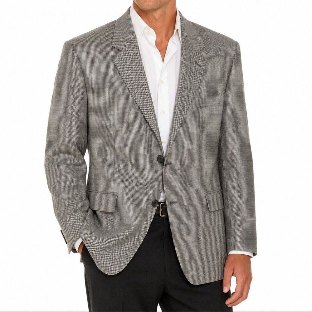 Andrew Fezza 48R Sport Coat Blazer Silk Worsted Wool Gray Houndstooth Jacket